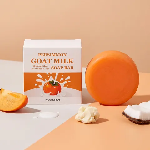 Savon Désodorisant au Lait de Chèvre et Kaki Barre de Nettoyage Naturelle Contrôle du Sébum Rafraîchissant Savon Visage Corps