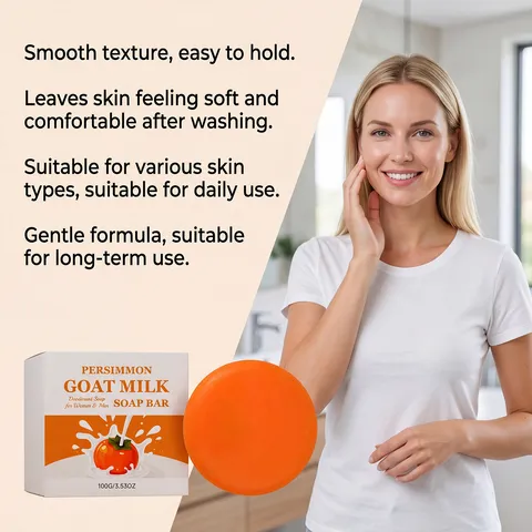 Savon Désodorisant au Lait de Chèvre et Kaki Barre de Nettoyage Naturelle Contrôle du Sébum Rafraîchissant Savon Visage Corps