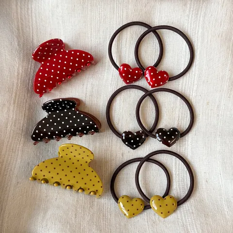 French Style Acetate Hair Claw Fan Shaped Polka Dot Shark Clip Heart Hair Tie Fashion Hair Accessories For Women Daily Jewelry