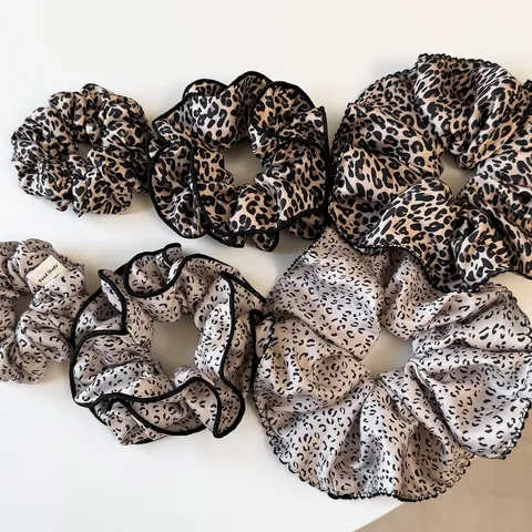 Retro Leopard Print Fabric Scrunchies For Women Korean Style Elegant Ruffled Edge Hair Ties Handmade Polka Dot Ponytail Holder Hair Accessories