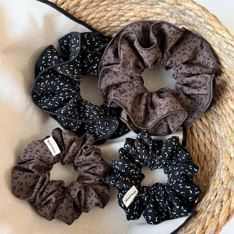 Korean Style Leopard Polka Dot Fabric Scrunchies Double Layer Hair Tie Elastic Ponytail Holder Handmade Hair Accessories