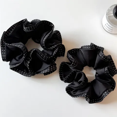 Polka Dot Rüschenbesatz Satin Haargummis Doppellagig Wood Ear Edge Haarbänder Koreanische Mode Pferdeschwanz Halter Für Damen Mädchen