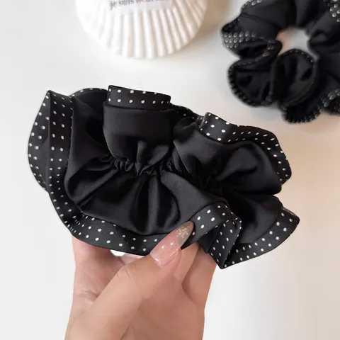 Polka Dot Rüschenbesatz Satin Haargummis Doppellagig Wood Ear Edge Haarbänder Koreanische Mode Pferdeschwanz Halter Für Damen Mädchen