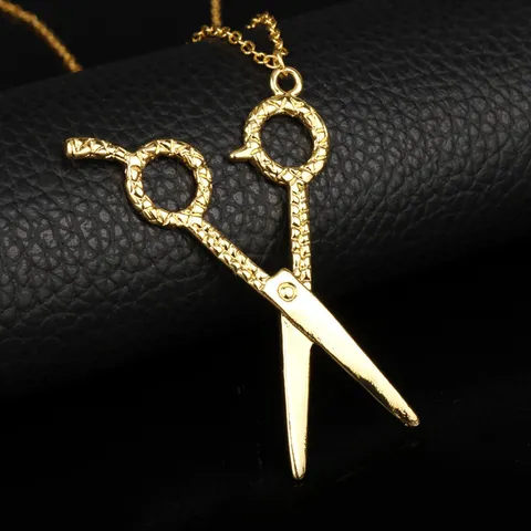 Creative Hairdresser Scissors Pendant Necklace Alloy Electroplated Snake Chain Fashion Sweater Chain Jewelry For Women Men