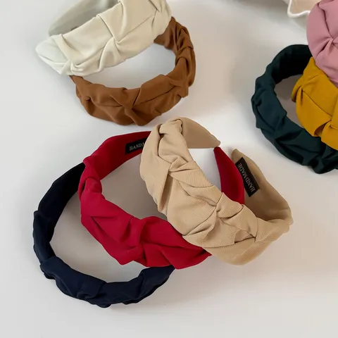 Minimalist Fabric Pleated Wide Headband Cross Knot Elastic Plain Color Hairband Handmade Headpiece Elegant Styling Hair Accessories For Women Daily Party