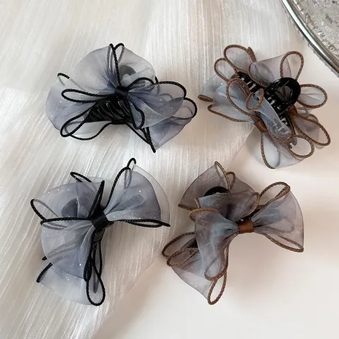 Pince à Cheveux Coréenne en Maille Nœud Papillon Tie Dye Scintillant Moyenne Pince à Cheveux Douce Style Princesse Pour Femmes