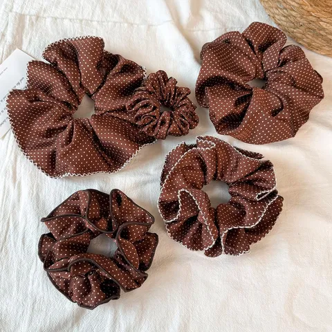 Women Polka Dot Satin Scrunchie Ruffled Lettuce Trim Hair Tie High Elastic Durable Ponytail Holder Korean Style Hair Accessories