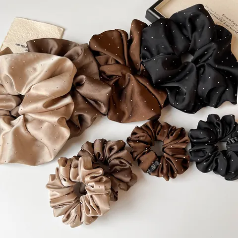 Korean Style Satin Rhinestone Scrunchies Large Small Size Elegant Silk Elastic Hair Bands Ponytail Holders For Women Hair Accessories