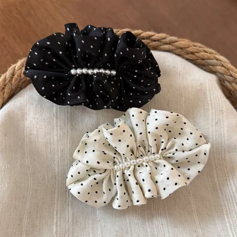Koreanische Stoff Polka Dot Gefaltete Bananen-Clip Süße Künstliche Perlen Kontrastfarbe Haarklammer Vertikale Haarkralle Haarschmuck Für Damen