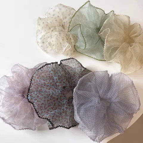 Coletero De Malla Esponjoso Estilo Coreano De Gran Tamaña Lunares Cuadros Estampado De Leopardo Borde De Volantes Banda Elástica Para Cabello Mujer