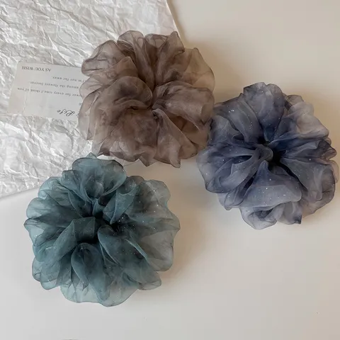 Élastique À Cheveux En Maille Dégradé Élégant Paillettes Plis Chouchou Haute Élastique Porte-Queue Cheval Accessoires Pour Femmes Bijoux