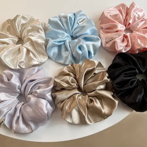 Koreaans Elegant Satijn Scrunchie Glanzend Oversized Haargummi Effen Kleur Elastische Haarring Voor Vrouwen Meisjes Haaraccessoires