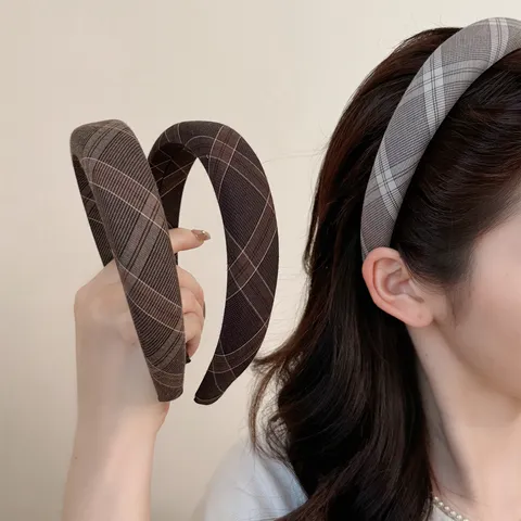 Serre-tête Rembourré Style Maillard à Carreaux Rétro Preppy Accessoire de Cheveux en Tissu pour Femmes Quotidien