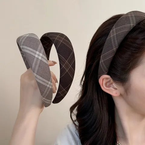 Serre-tête Rembourré Style Maillard à Carreaux Rétro Preppy Accessoire de Cheveux en Tissu pour Femmes Quotidien