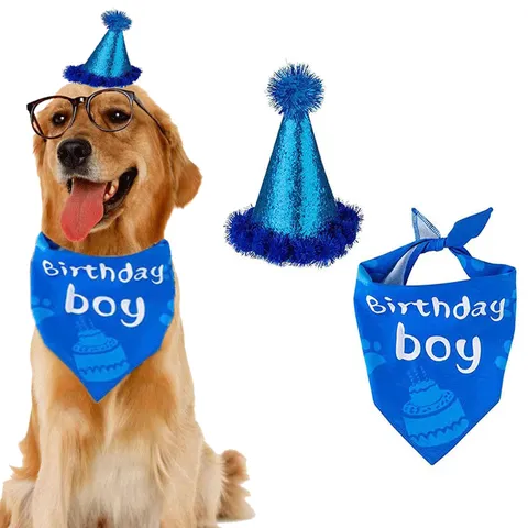 Dog Birthday Party Supplies Bandana Hat Set Puppy Birthday Celebration Costume Decoration