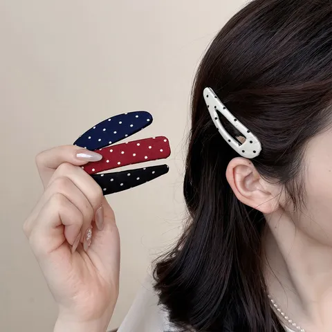 Korean Style Sweet Fabric Polka Dot Hair Clips Classic Oval Waterdrop Triangle Rectangle BB Hairpins For Side Bangs Girls Women Headwear