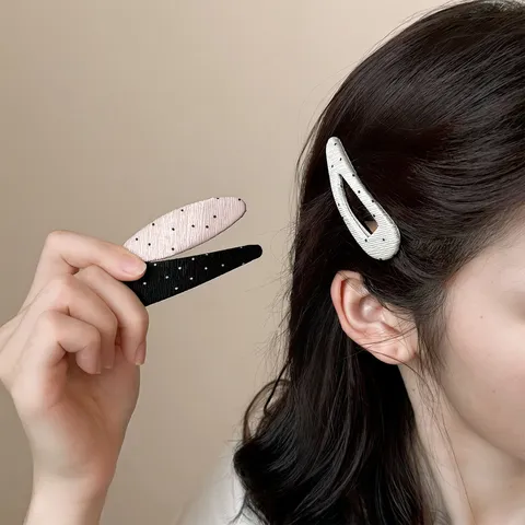 Korean Style Fabric Pleated Polka Dot Snap Clips Geometric Hair Pins Cute Fringe Bangs Hair Clips Daily Headwear For Women
