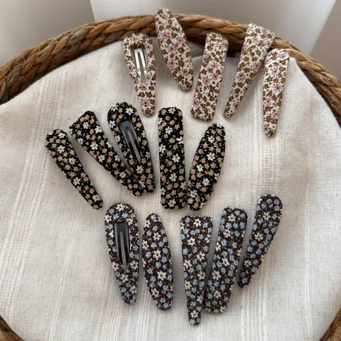 Korean Pastoral Floral Fabric Wrapped Oval Hair Clip Cute BB Clip Sweet Floral Snap Hair Pin Accessories For Women Girls