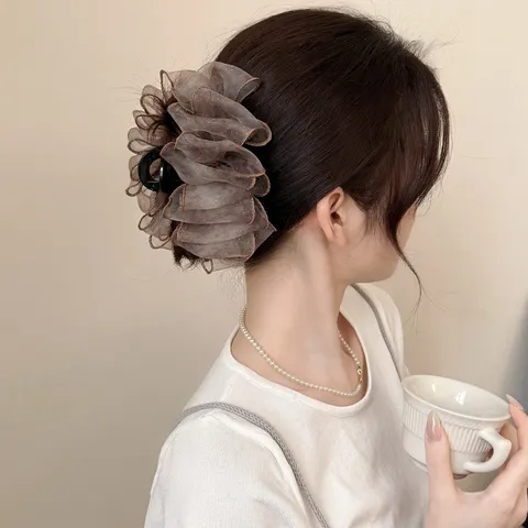 Pinza per Capelli da Donna in Rete a Bolle con Stampa Sfumata Elegante Molletta in Organza Grande Accessori per Capelli Shark Clip per Festa