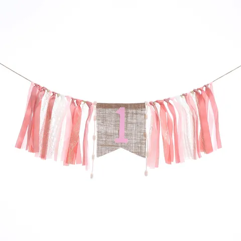 Baby First Birthday High Chair Banner Pink Gold Tassel Garland First Birthday Party Decoration Photo Prop Cloth