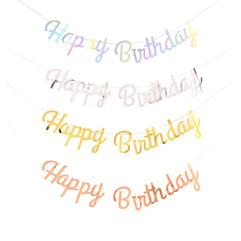 Happy Birthday Letter Garland Gold Stamping Paper Bunting Banner Party Hanging Decoration Kids Birthday Supplies