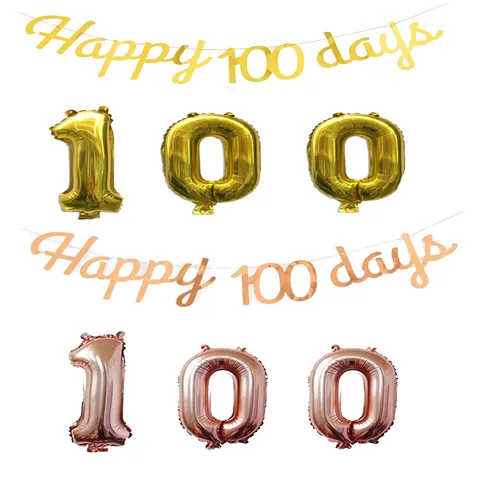 100 Days Birthday Party Decorations Banner And Number Aluminum Foil Balloons Baby 100th Day Celebration Supplies
