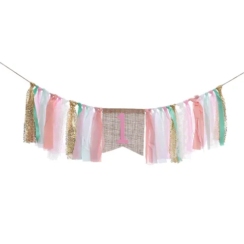 Baby First Birthday High Chair Banner Pink Gold Tassel Garland First Birthday Party Decoration Photo Prop Cloth