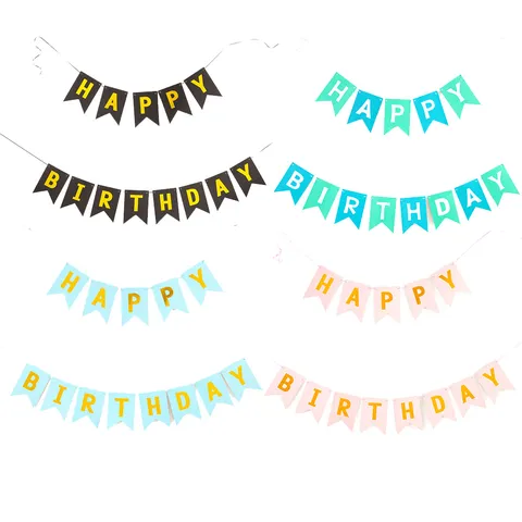 Happy Birthday Banner Gold Stamping Swallowtail Flag Paper Garland Baby First Birthday Party Decoration Supplies