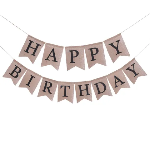Rustic Burlap Happy Birthday Banner Swallowtail Bunting Garland Party Hanging Decorations Birthday Party Supplies