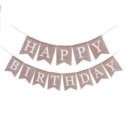 Rustic Burlap Happy Birthday Banner Swallowtail Bunting Garland Party Hanging Decorations Birthday Party Supplies