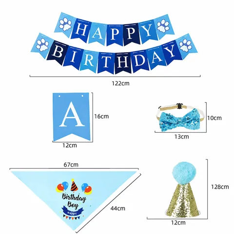 Pet Birthday Party Decoration Set Cute Dog Cat Birthday Hat Bib Banner Balloons Pet Party Supplies