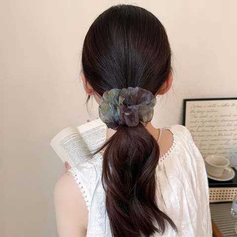 Korean Style Tie-dye Scrunchies Mesh Organza Polka Dot Floral Hair Rings For Women Girls Sweet Lazy Style Elastic Hair Bands Horse Tail Accessories