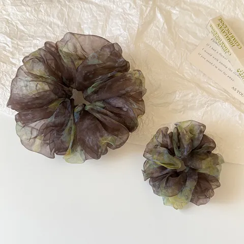 Korean Style Tie-dye Scrunchies Mesh Organza Polka Dot Floral Hair Rings For Women Girls Sweet Lazy Style Elastic Hair Bands Horse Tail Accessories