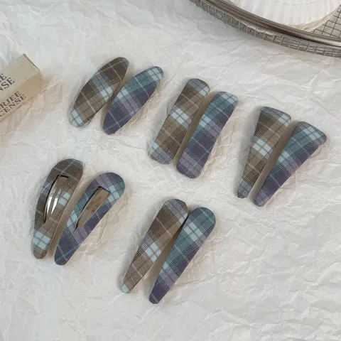 Exquisite Plaid Fabric Wrapped BB Hair Clip Vintage Geometric Snap Clip Versatile Plaid Hair Accessory For Women Girls Hair Styling