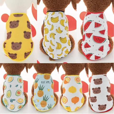 Pet Summer Thin Vest Polyester Fruit Bear Print Breathable Cute Apparel For Small Dogs Cats Puppy Clothes