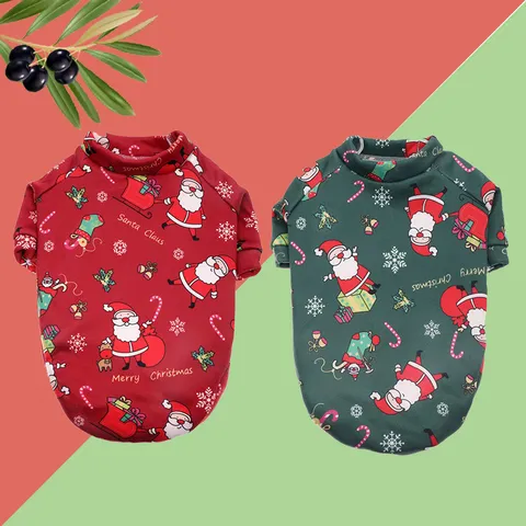 Pet Christmas Velvet Lined Sweatshirt Small Medium Dogs Cats Santa Claus Print Warm Winter Puppy Apparel Coat