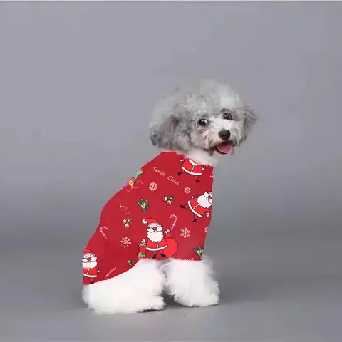 Pet Christmas Velvet Lined Sweatshirt Small Medium Dogs Cats Santa Claus Print Warm Winter Puppy Apparel Coat
