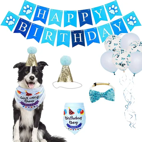 Pet Dog Birthday Party Decoration Set Cute Sequin Hat Bandana Banner Pet Celebration Party Supplies