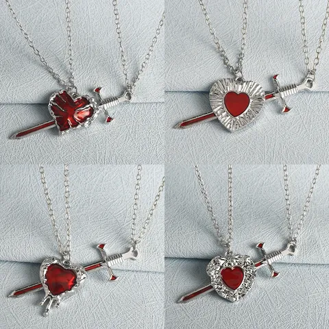 Fashion Alloy Heart Sword Pendant Necklace Couple Matching Necklace Set Minimalist Jewelry Gift For Women And Men