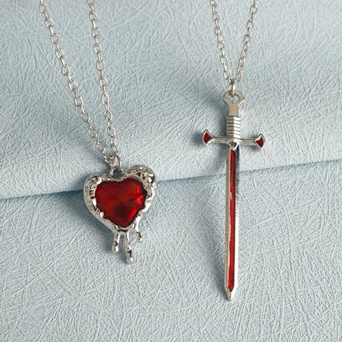 Fashion Alloy Heart Sword Pendant Necklace Couple Matching Necklace Set Minimalist Jewelry Gift For Women And Men