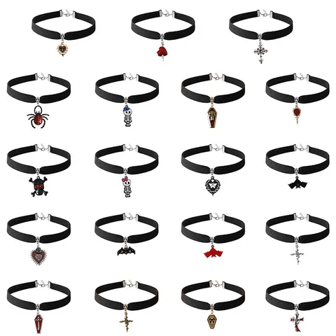 Halloween Gothic Alloy Pendant Choker Necklace Dark Style Spider Bat Skull Jewelry Gift