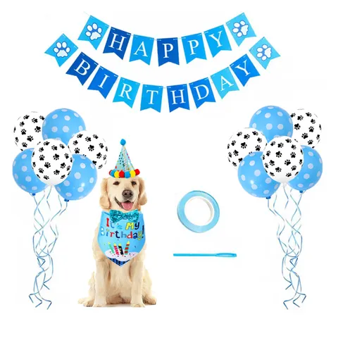 Pet Birthday Party Decoration Set Cat Dog Birthday Hat Bib Banner And Balloons Pet Celebration Party Supplies