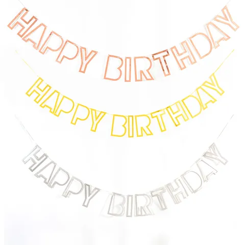 Happy Birthday Paper Letter Banner Hanging Garland Gold Stamping Sequin Party Celebration Decoration Supplies