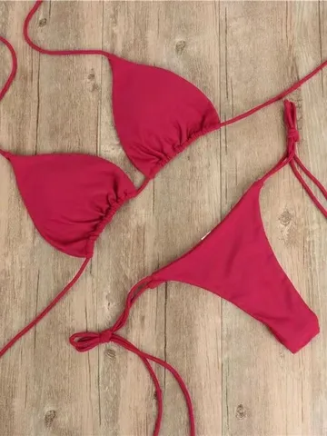 Women Sexy Halter Bikini Set Solid Color Padded Two Piece Swimwear Summer Beach Bathing Suit Female Swimwear