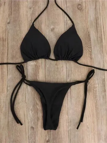 Women Sexy Halter Bikini Set Solid Color Padded Two Piece Swimwear Summer Beach Bathing Suit Female Swimwear