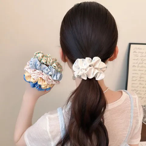 Korean Style Sweet Ruffled Satin Scrunchies Heart Polka Dot Hair Ties Elastic Ponytail Holders For Women Summer Hair Accessories