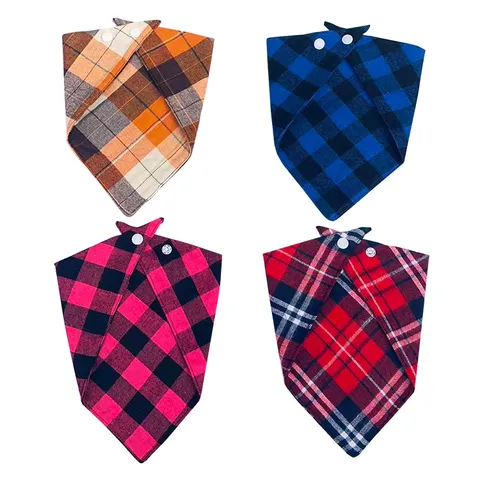 Classic Plaid Pet Bandana Cotton Dog Scarf Adjustable Cat Bibs Neckerchief Puppy Neckwear Accessories For Small Medium Large Dogs Cats