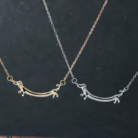 Minimalist Cute Cartoon Dachshund Dog Pendant Necklace Alloy Electroplated Chain Fashion Jewelry Gift For Women Men