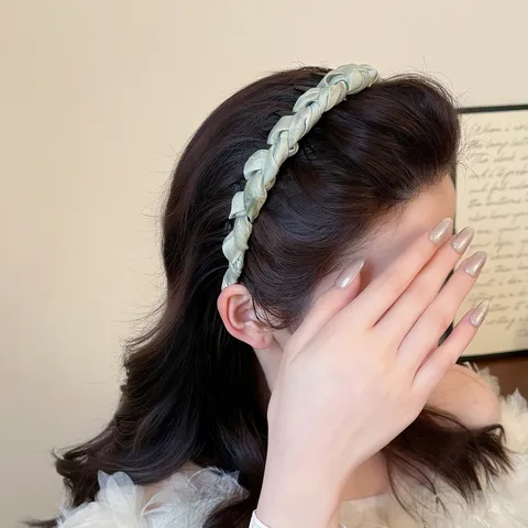 Forest Style Light Green Lace Mesh Scrunchie Handmade Satin Braided Headband Elegant Hair Ties Bow Ribbon Ponytail Holder For Women Daily Decor