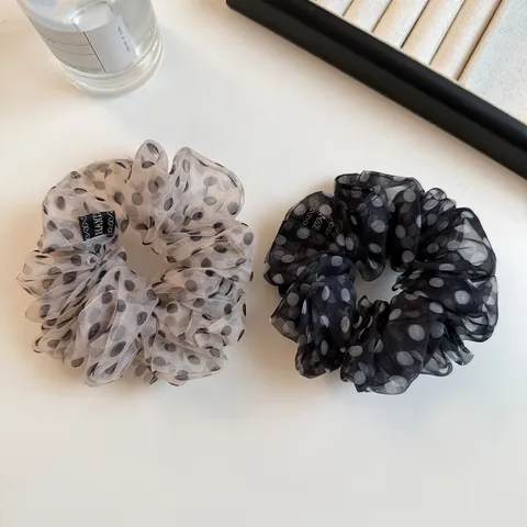 Korean Romantic Polka Dot Organza Scrunchie Fluffy Mesh Hair Tie High Elastic Rubber Band For Women Sweet Hair Accessories